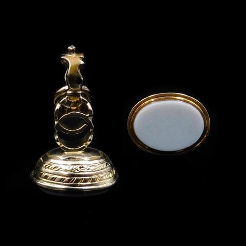 Antique Sardoynx Gold Cased Small Fob Seal Pendant Charm (1 of 7)