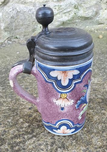 18th Century Tin Glazed Stein with Pewter Mounts (1 of 6)