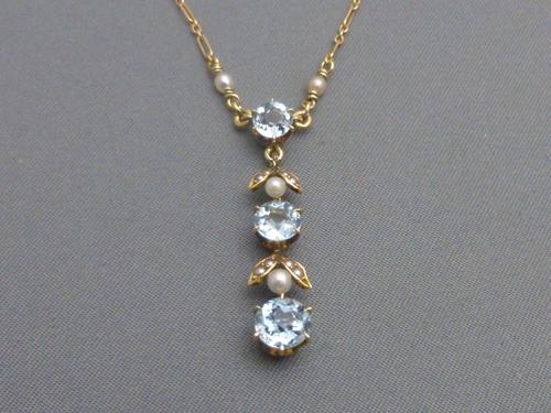 9ct Gold, Blue Zircon & Pearl Necklace (1 of 7) 9ct Gold, Blue Zircon & Pearl Necklace (1 of 7)