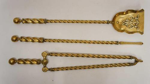 Three Piece Victorian 26" Brass Spiral Fire Irons or Companion Set (1 of 12)