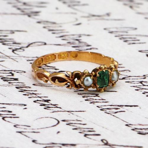 The Antique 1868 Victorian 15ct Gold Emerald and Pearl Ring (1 of 5)