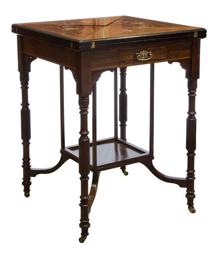A Late Victorian Inlaid Rosewood Envelope Card Table (1 of 9) A Late Victorian Inlaid Rosewood Envelope Card Table (1 of 9)