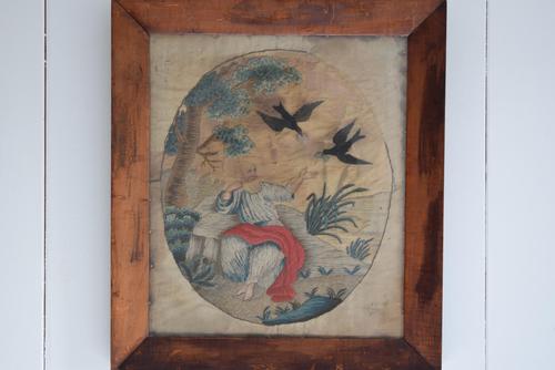 Antique Silk Work Embroidery Picture Elderly Gentleman (1 of 11)