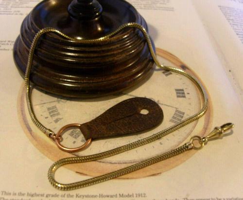 Antique Pocket Watch Chain 1900s Brass & Copper Snake Link Albert With Button Hole Fob (1 of 11)