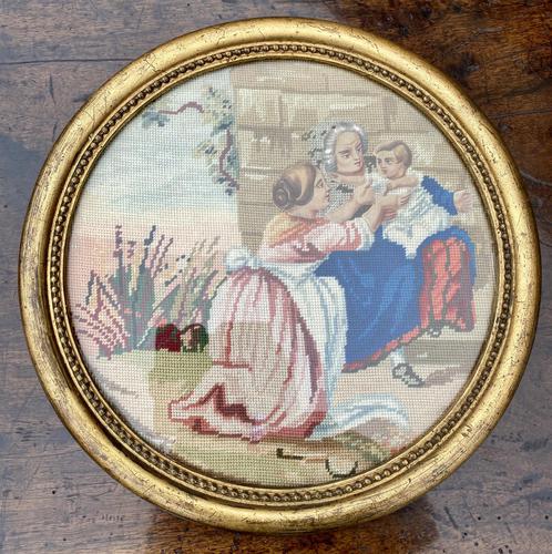 Pair of circular needlepoint pictures in original gilt frames (1 of 4)