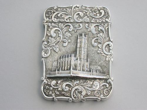 Victorian Silver Castle-top Card Case - St Luke's Church, Liverpool by Nathaniel Mills, Birmingham, 1845 (1 of 12)