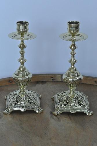 Pair of Mid Victorian William Tonks & Sons Brass Candlesticks Registered 1856 (1 of 7)