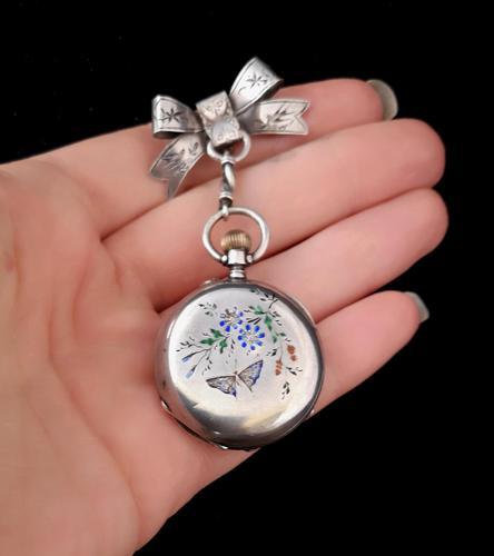 Victorian silver and enamel pocket watch, ladies (1 of 2)