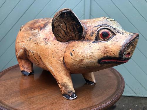 Antique Carved Pine Butchers Shop Display Pig (1 of 8)