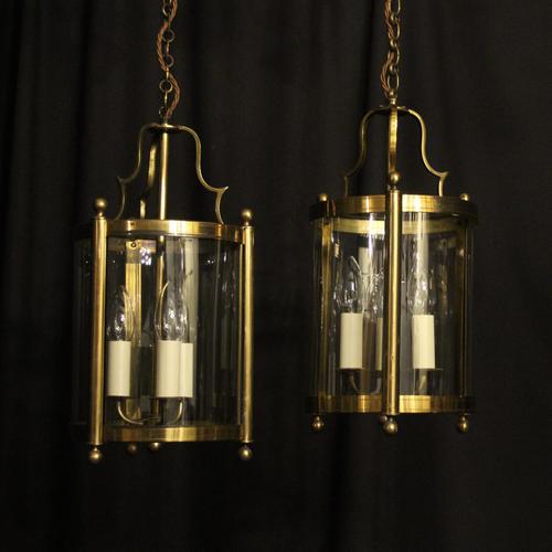 French Gilded Pair of Convex Triple Light Lanterns c.1930 (1 of 10) French Gilded Pair of Convex Triple Light Lanterns c.1930 (1 of 10)