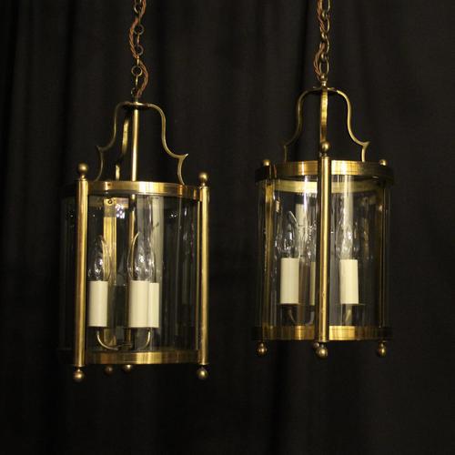 French Gilded Pair of Convex Triple Light Lanterns c.1930 (1 of 10)