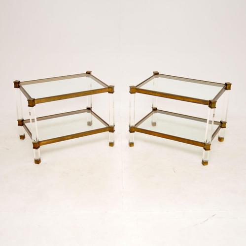 1970s Pair of Vintage Lucite, Brass & Glass Side Tables (1 of 9) 1970s Pair of Vintage Lucite, Brass & Glass Side Tables (1 of 9)