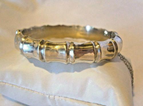 Antique Sterling Silver Bamboo Bangle 1942 WW2 Wide Silver Bracelet 7 1/4" Length (1 of 10)