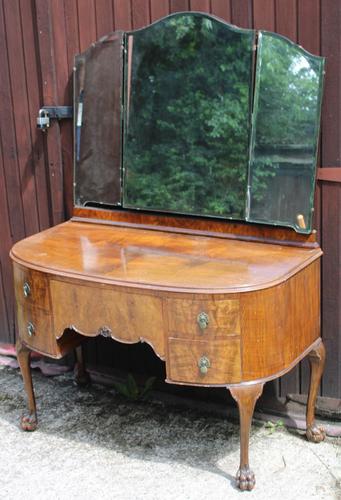 1940s Burr Walnut Dressing Table with Large Mirror (1 of 3)