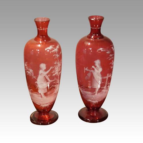 Pair of Mary Gregory Cranberry Glass Vases Maidens (1 of 3) Pair of Mary Gregory Cranberry Glass Vases Maidens (1 of 3)