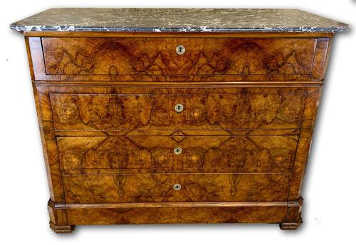 19th Century French Burr Walnut Commode with Marble Top (1 of 9) 19th Century French Burr Walnut Commode with Marble Top (1 of 9)
