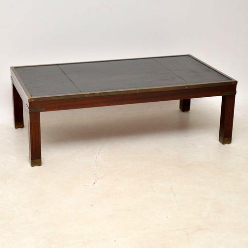 Antique Mahogany & Leather Campaign Style Coffee Table (1 of 9)