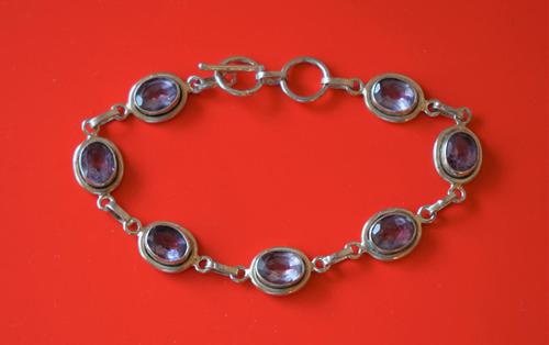 Old 925 Sterling Silver Amethyst Gem Set Link Bracelet - Boxed (1 of 10)