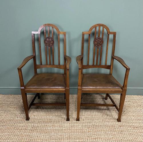 Unusual Pair of Edwardian Oak Carver Chairs by JAS. Shoolbred (1 of 8) Unusual Pair of Edwardian Oak Carver Chairs by JAS. Shoolbred (1 of 8)