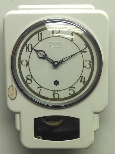 Great English Smiths Enfield Drop Dial Wall Clock – Smiths Kitchen Clock Original White Paint c.1950 (1 of 6)