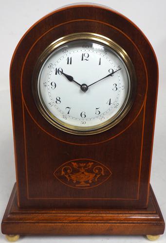 Impressive Solid Mahogany Arched Top Cased Timepiece Clock with Satinwood Inlaid Decoration (1 of 10)