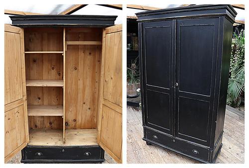 Gorgeous! Large Old Victorian Pine & Black Painted Hall Cupboard / Wardrobe - We Deliver! (1 of 10) Gorgeous! Large Old Victorian Pine & Black Painted Hall Cupboard / Wardrobe - We Deliver! (1 of 10)