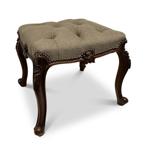 Walnut Upholstered Footstool (1 of 7) Walnut Upholstered Footstool (1 of 7)