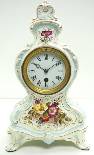 Antique 8 Day Porcelain Mantel Clock Sevres Egg Shell Blue Floral French Mantle Clock (1 of 12)