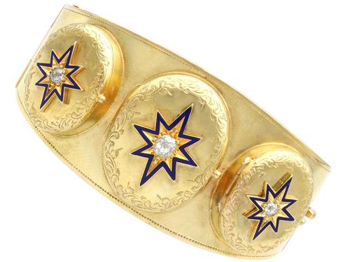 0.49ct Diamond & 18ct Yellow Gold Triple-locket Bangle - Antique c.1880 (1 of 12) 0.49ct Diamond & 18ct Yellow Gold Triple-locket Bangle - Antique c.1880 (1 of 12)