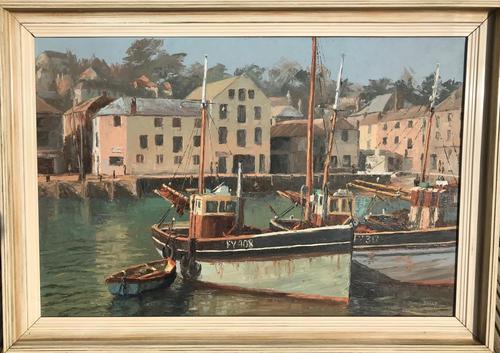 Attractive Oil Painting 'Mevagissey Harbour Cornwal' by Nancy Bailey c.1970 (1 of 2) Attractive Oil Painting 'Mevagissey Harbour Cornwal' by Nancy Bailey c.1970 (1 of 2)