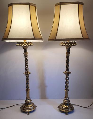 Pair of 19th Century Gothic Brass Candlesticks Converted to Table Lamps (1 of 4) Pair of 19th Century Gothic Brass Candlesticks Converted to Table Lamps (1 of 4)