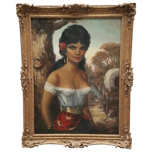 Large Decorative Portrait Oil Painting Gypsy Girl Wearing Gold Earring (1 of 12) Large Decorative Portrait Oil Painting Gypsy Girl Wearing Gold Earring (1 of 12)