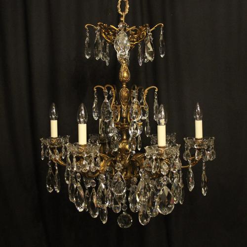 Italian Gilt Bronze & Crystal 6 Light Antique Chandelier (1 of 10)