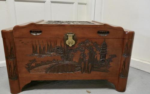 Art Deco Oriental Carved Camphor Wood Chest (1 of 7)