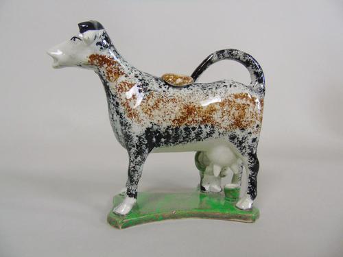 Early Staffordshire Sponge Painted Prattware Cow Creamer (1 of 8)