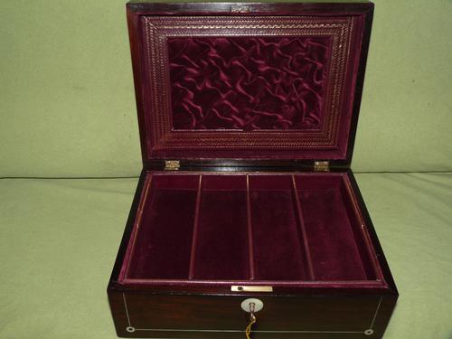 Unisex Inlaid Rosewood Jewellery Box + Tray. c1850 (1 of 13) Unisex Inlaid Rosewood Jewellery Box + Tray. c1850 (1 of 13)
