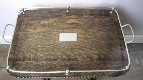 Antique Galleried Oak Serving Tray (1 of 6)