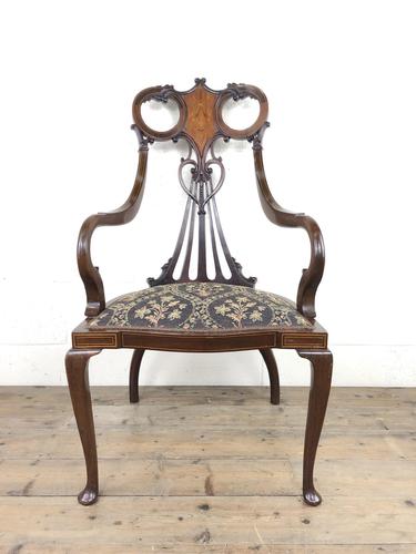 Edwardian Art Nouveau Inlaid Mahogany Armchair (1 of 11)