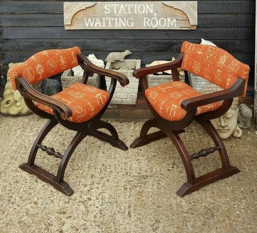Quality Near Pair of Mahogany Antique x frame Chairs (1 of 5) Quality Near Pair of Mahogany Antique x frame Chairs (1 of 5)