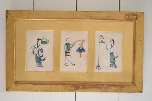 Set of Three Antique Chinese Pith Paper Paintings (1 of 10)