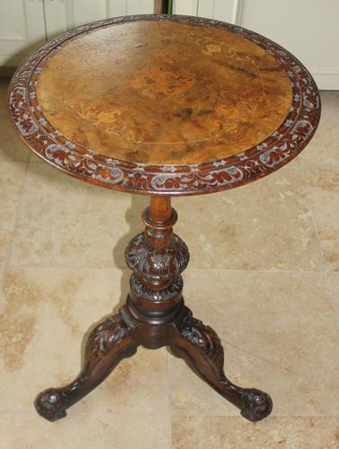 Antique 19th Century Mahogany & Burr Maple Marquetry Veneer Side Table (1 of 14)