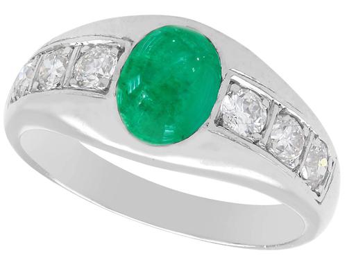 0.85ct Emerald & 0.30ct Diamond, Platinum Dress Ring - Vintage c.1940 (1 of 9)