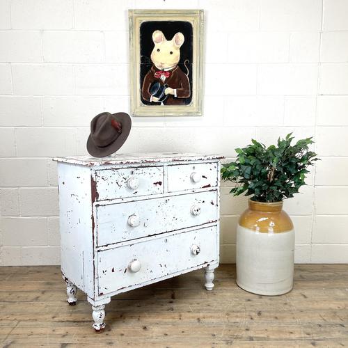 Small Distressed White Painted Victorian Chest of Drawers (1 of 10)