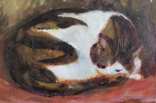Original Oil on Board 'Sleeping Cat' by Anne Clarke (1 of 1) Original Oil on Board 'Sleeping Cat' by Anne Clarke (1 of 1)