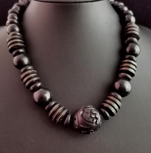 Victorian Bog Oak & Wood Bead Necklace (1 of 10)