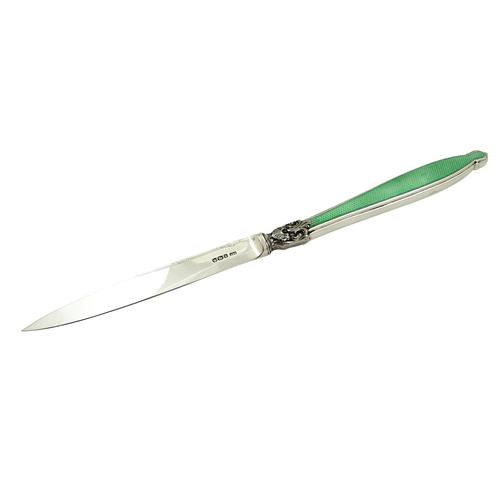 Antique Victorian Sterling Silver & Green Enamel Letter Knife 1899 (1 of 8)