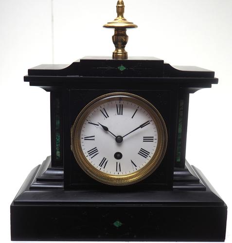 Amazing French Slate Mantel Clock Timepiece Mantle Clock with Machilite Inlay (1 of 11)