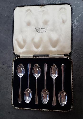 Cased Set of 6 Britannia Silver Teaspoons - 1936 (1 of 4)