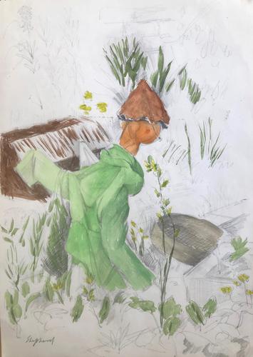 Original watercolour drawing 'Scarecrow and riddle' by Toby Horne Shepherd 1909-1993. Signed. c.1965 (1 of 1) Original watercolour drawing 'Scarecrow and riddle' by Toby Horne Shepherd 1909-1993. Signed. c.1965 (1 of 1)