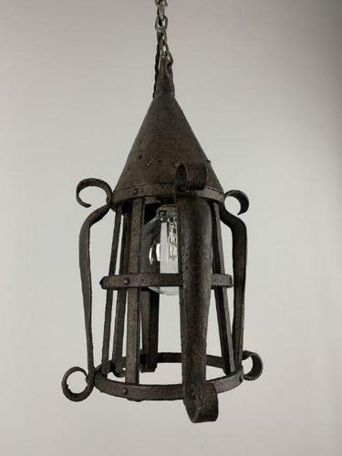 19th Century Blacksmiths Wrought Iron Ceiling Light, Lantern, Rewired (1 of 11)